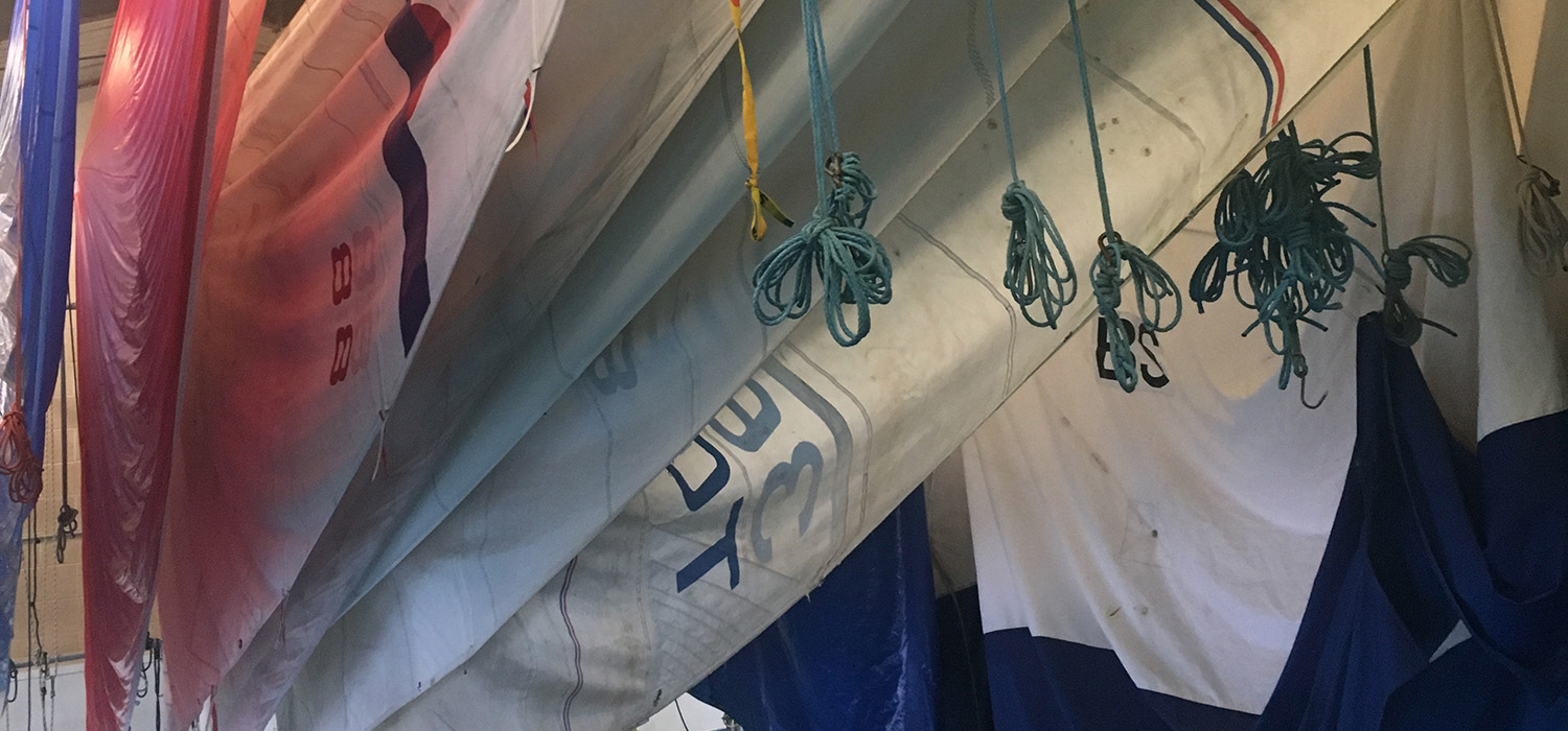 Maintenance - washed sails hung up to dry Washed sails hanging up to dry